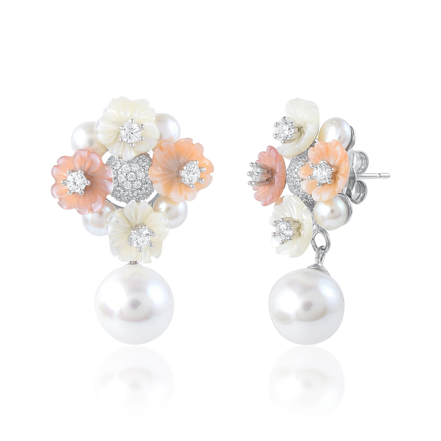 Ariva Silver Blossom Pearl Drop Earrings Ariva