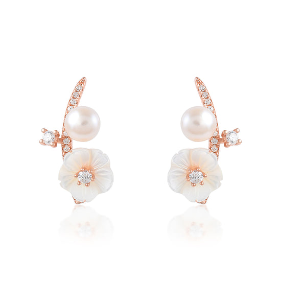 Ariva Silver Rose Gold Blossom Stud Earrings Ariva