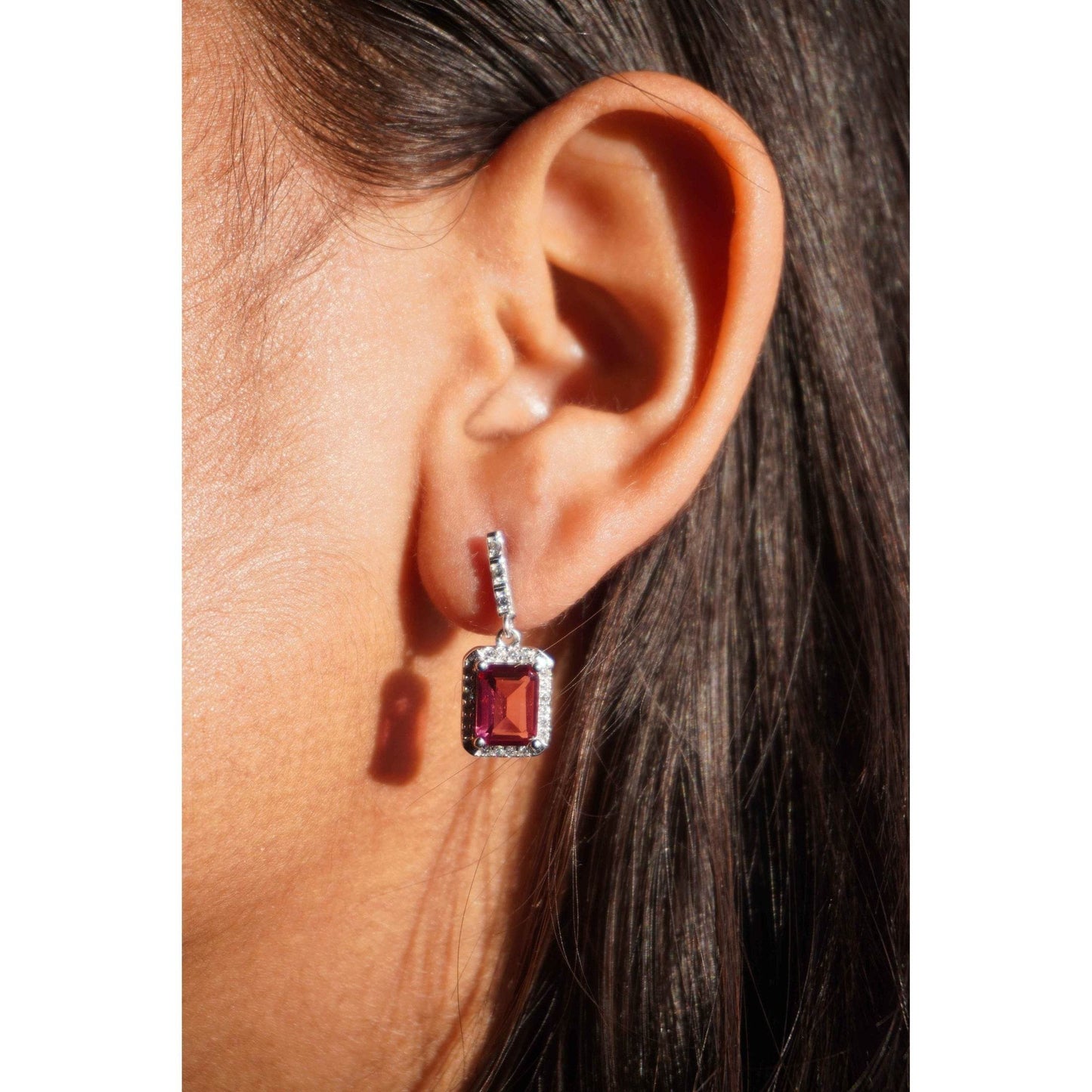 Ariva Silver Red Zircon Earring - Ariva 