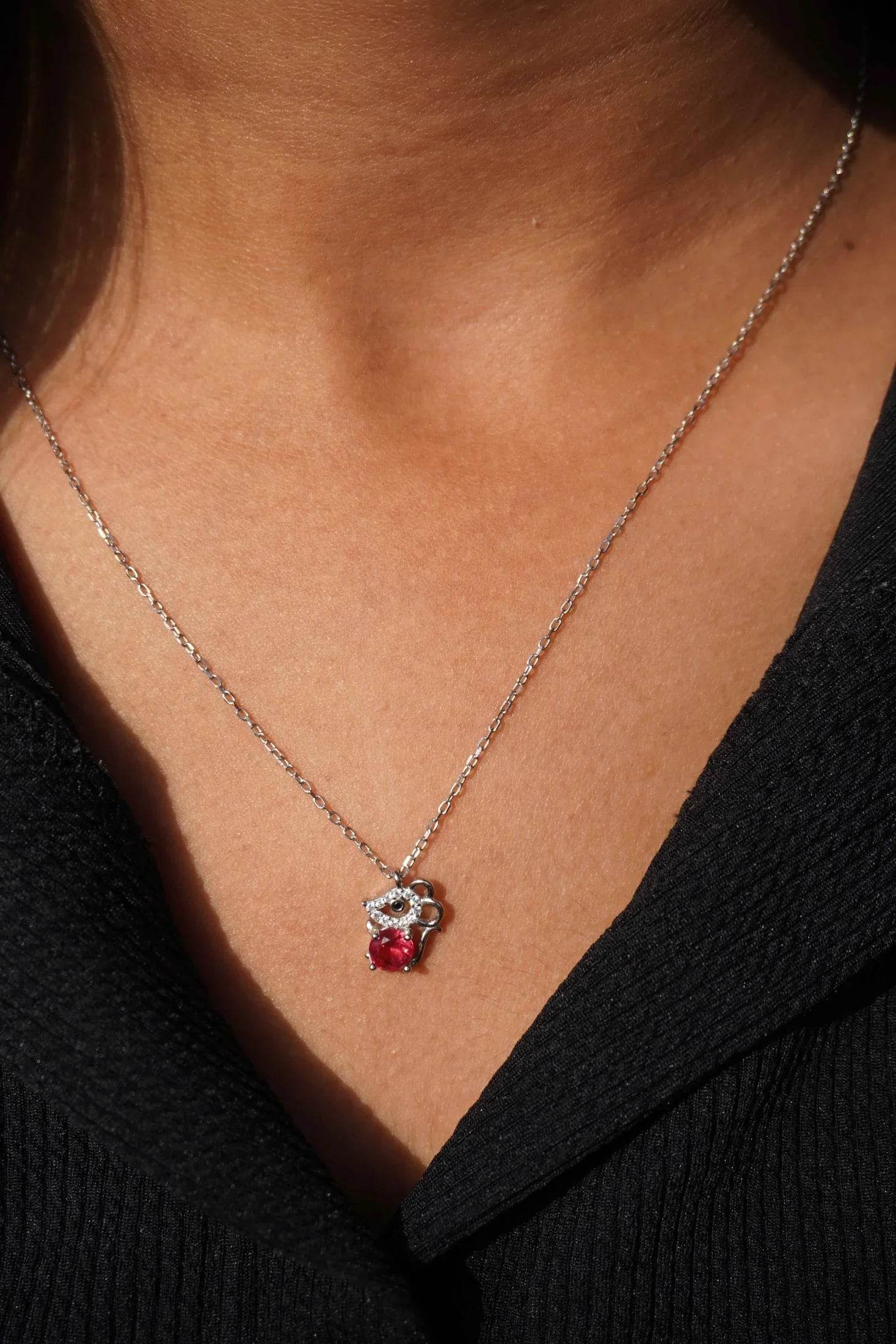 Ariva Silver Red Mouse Pendant with link chain - Ariva 