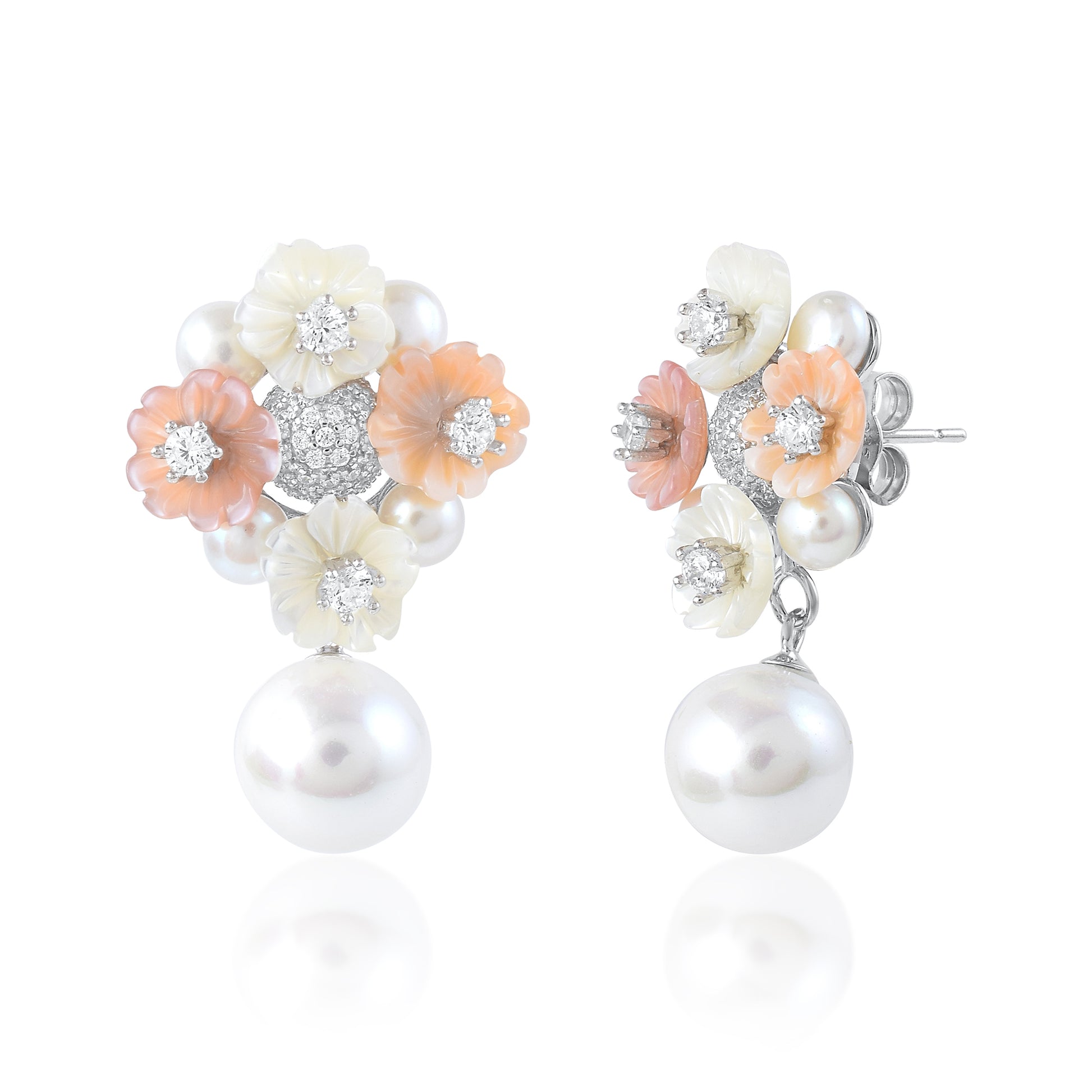 Ariva Silver Blossom Pearl Drop Earrings Ariva
