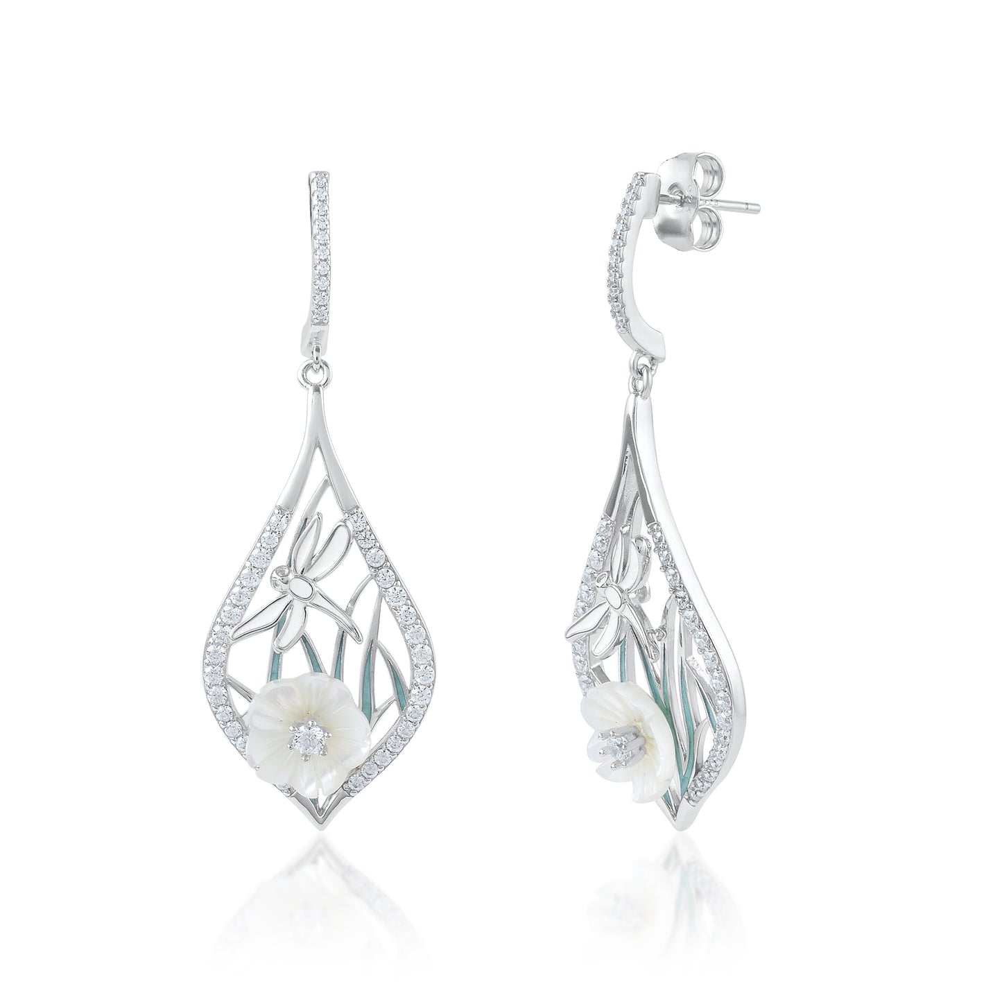 Ariva Silver Leafy Bloom Drop Earrings Ariva