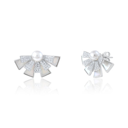Ariva Silver Pearl Stud Earrings Ariva
