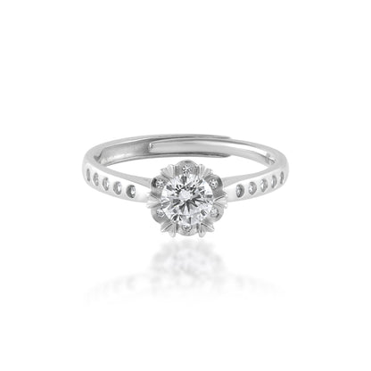 Ariva Silver Flower Engagement Ring - Ariva 